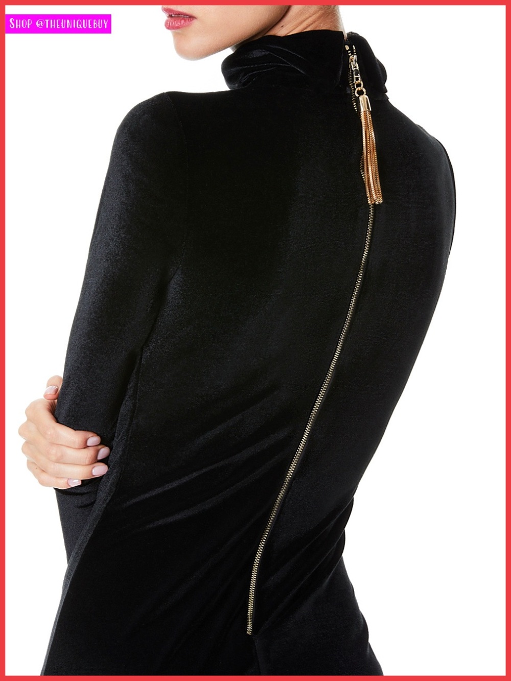 Alice + Olivia Delora Black Velvet Tassel Back Midi Dress